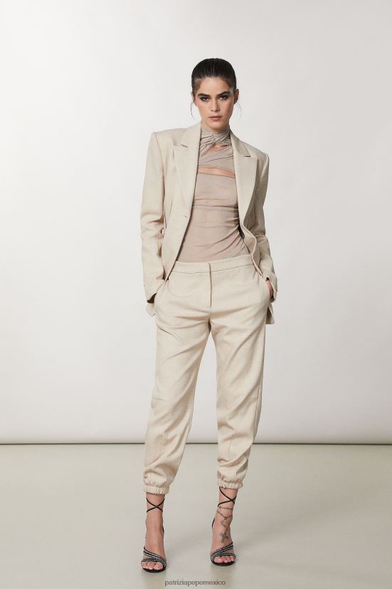 vestir mx Patrizia Pepe mujer pantalones jogger de lona mezcla beige artesanal 66024R632
