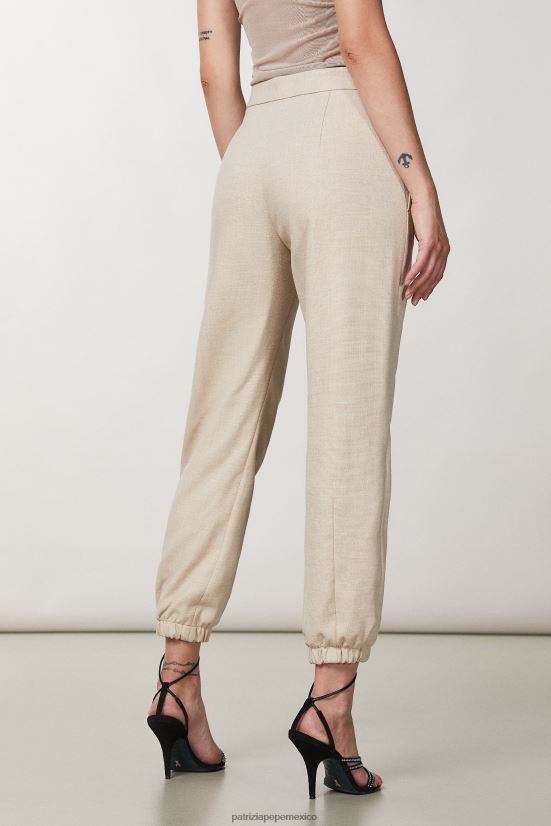 vestir mx Patrizia Pepe mujer pantalones jogger de lona mezcla beige artesanal 66024R632