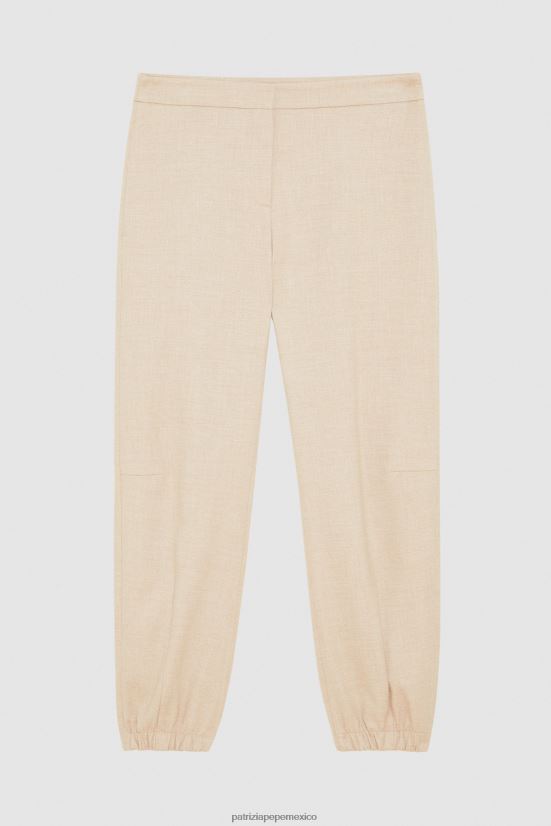 vestir mx Patrizia Pepe mujer pantalones jogger de lona mezcla beige artesanal 66024R632