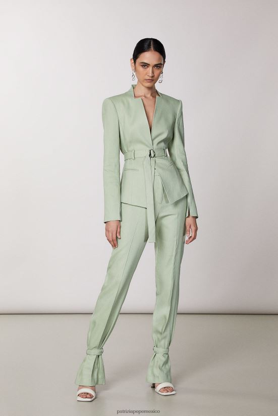 vestir mx Patrizia Pepe mujer pantalones de sarga con adornos de lazo verde salvia fresca 66024R376