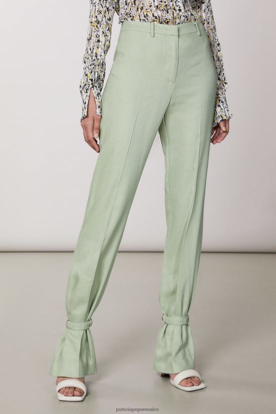vestir mx Patrizia Pepe mujer pantalones de sarga con adornos de lazo verde salvia fresca 66024R376
