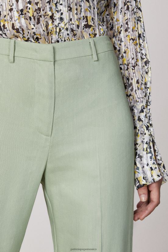 vestir mx Patrizia Pepe mujer pantalones de sarga con adornos de lazo verde salvia fresca 66024R376
