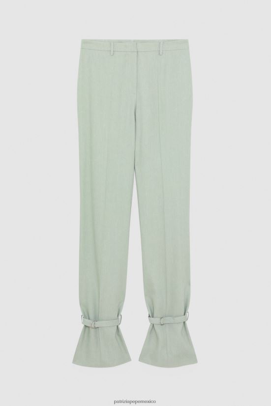 vestir mx Patrizia Pepe mujer pantalones de sarga con adornos de lazo verde salvia fresca 66024R376