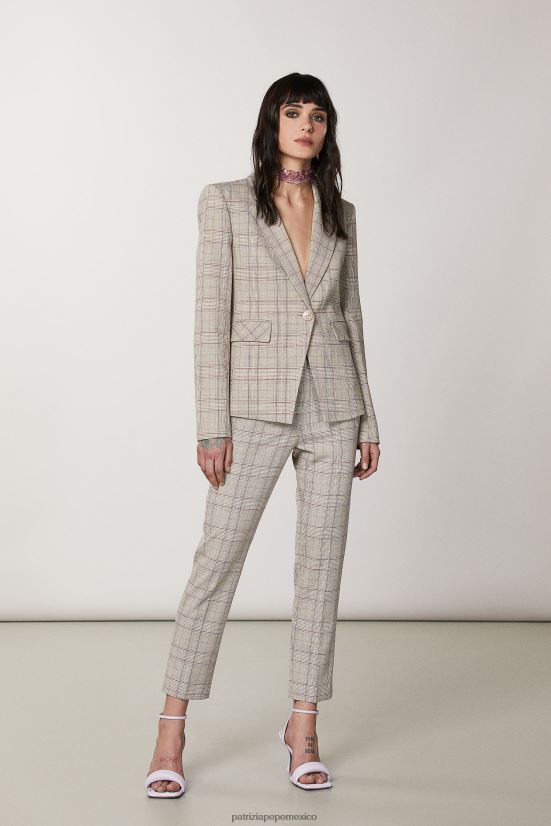 vestir mx Patrizia Pepe mujer pantalones de tiro medio cuadros beige primavera 66024R491