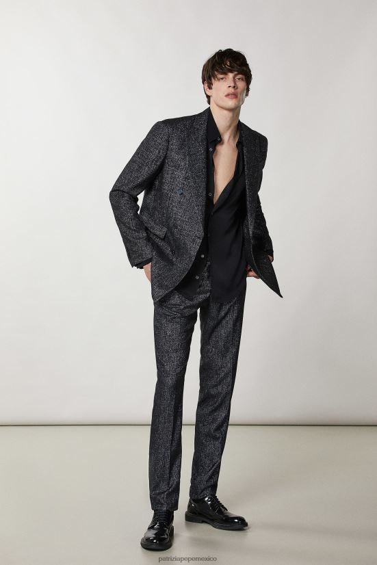 vestir mx Patrizia Pepe hombres pantalones clásicos ajustados lúrex negro y negro 66024R1039