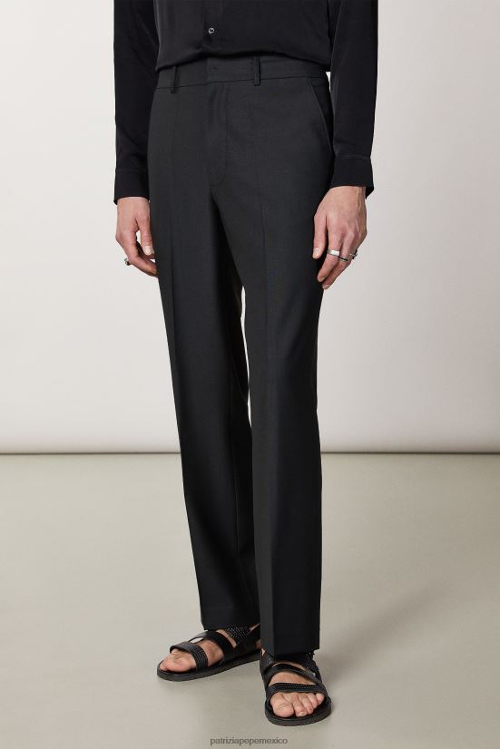 vestir mx Patrizia Pepe hombres pantalones rectos de lana fría vinilo nero 66024R1036