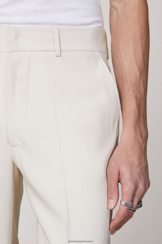vestir mx Patrizia Pepe hombres pantalones rectos de sarga blanco mantecoso 66024R1017