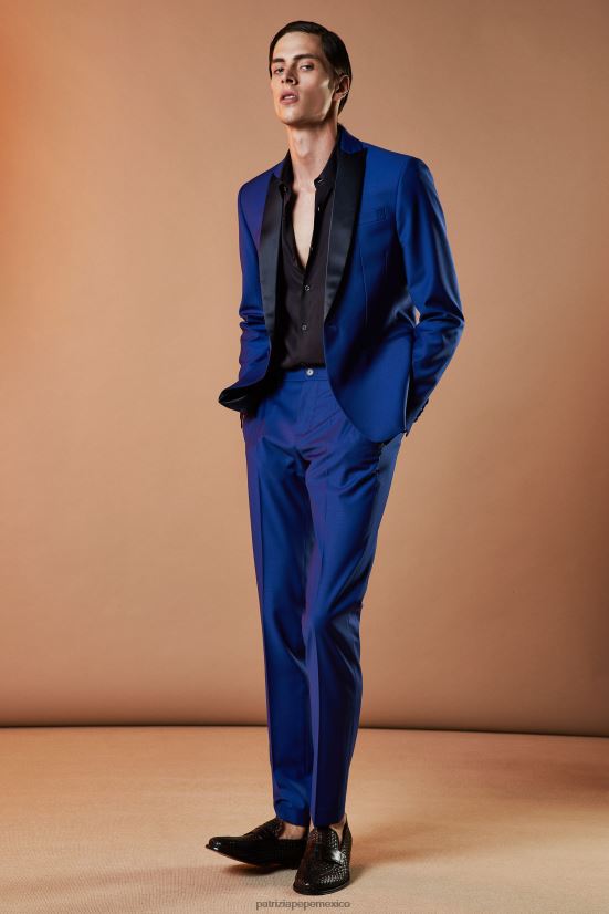 vestir mx Patrizia Pepe hombres pantalones slim de lana fresca campana azul 66024R1020