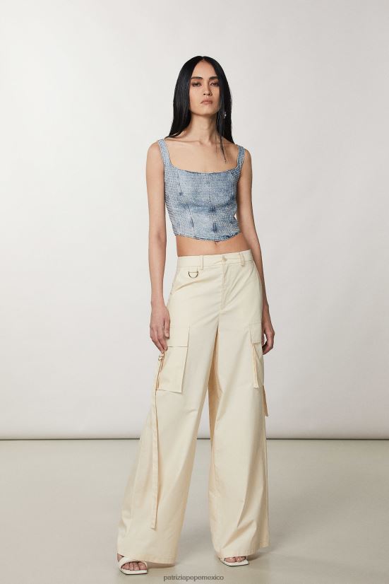 vestir mx Patrizia Pepe mujer pantalones cargo de popelina algodón marfil 66024R334