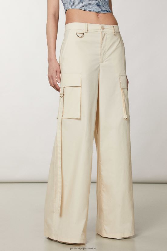 vestir mx Patrizia Pepe mujer pantalones cargo de popelina algodón marfil 66024R334