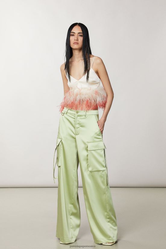 vestir mx Patrizia Pepe mujer pantalones cargo oversize de satén margarita verde 66024R282