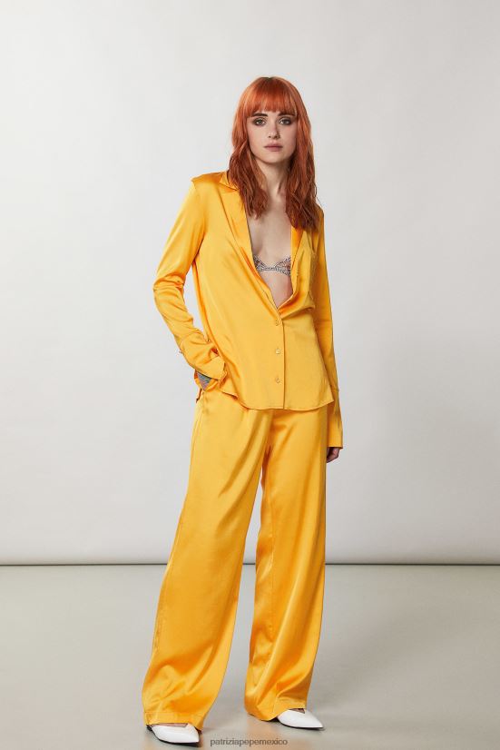 vestir mx Patrizia Pepe mujer pantalones fluidos de satén naranja jugosa 66024R319