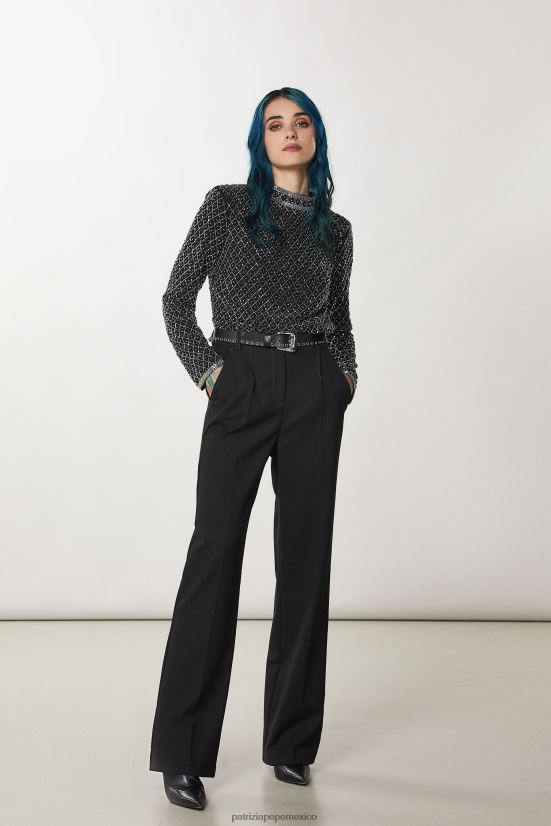 vestir mx Patrizia Pepe mujer pantalones palazzo esenciales Nerón 66024R705