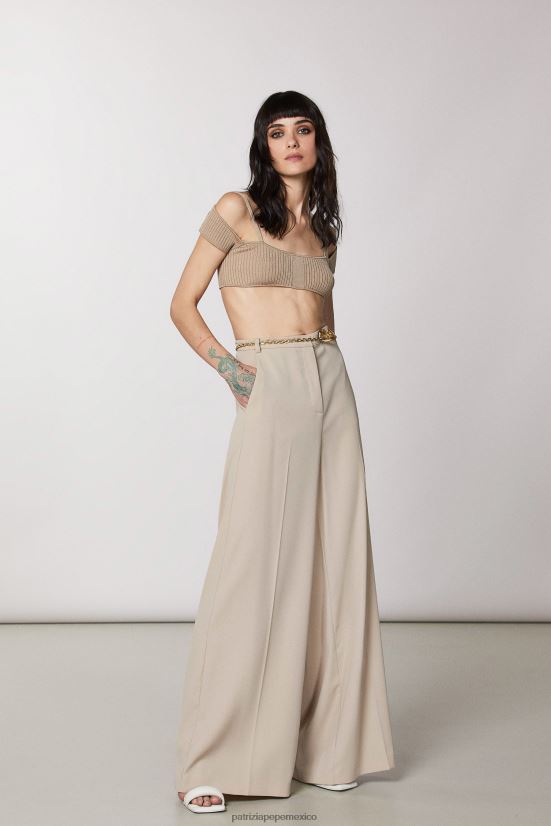 vestir mx Patrizia Pepe mujer pantalones palazzo esenciales beige de ensueño 66024R489