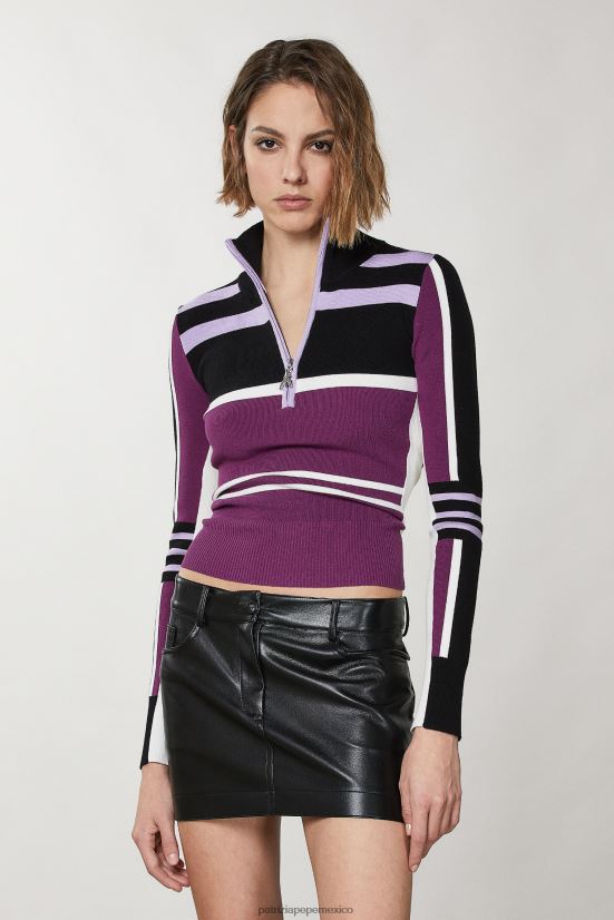 vestir mx Patrizia Pepe mujer jersey de cuello alto ajustado motociclista morado 66024R451