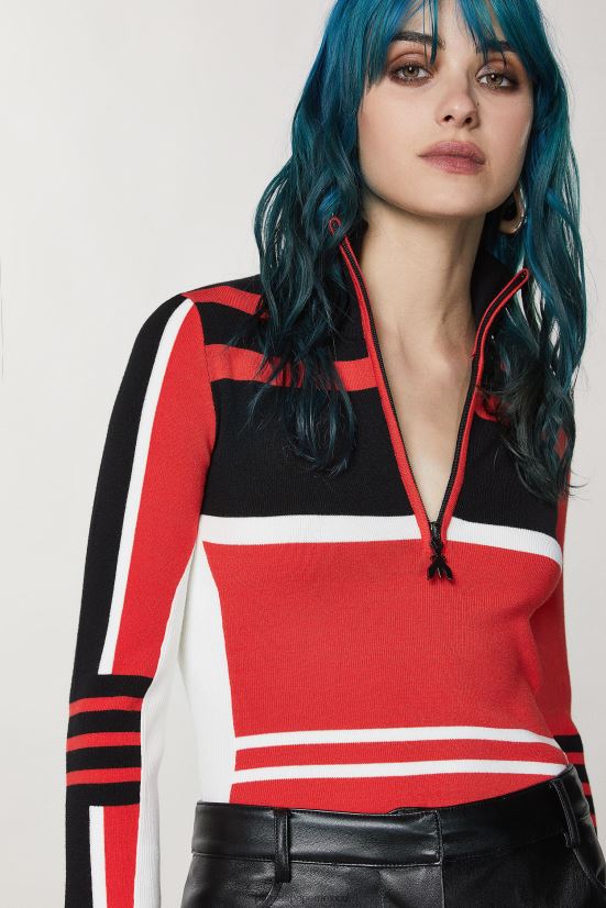 vestir mx Patrizia Pepe mujer jersey motero de viscosa biker negro/rojo rac. 66024R147