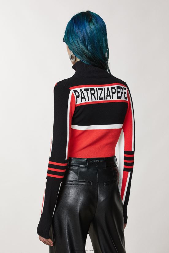 vestir mx Patrizia Pepe mujer jersey motero de viscosa biker negro/rojo rac. 66024R147