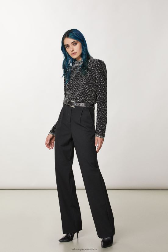 vestir mx Patrizia Pepe mujer suéter bordado con cuentas negro y plata brillante 66024R668