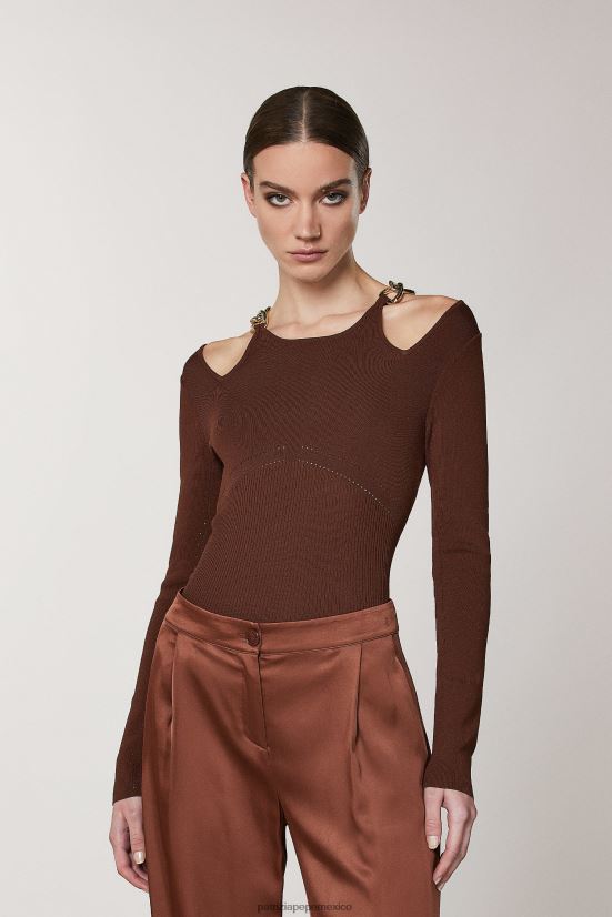 vestir mx Patrizia Pepe mujer suéter con detalle de cadena chocolate negro 66024R494