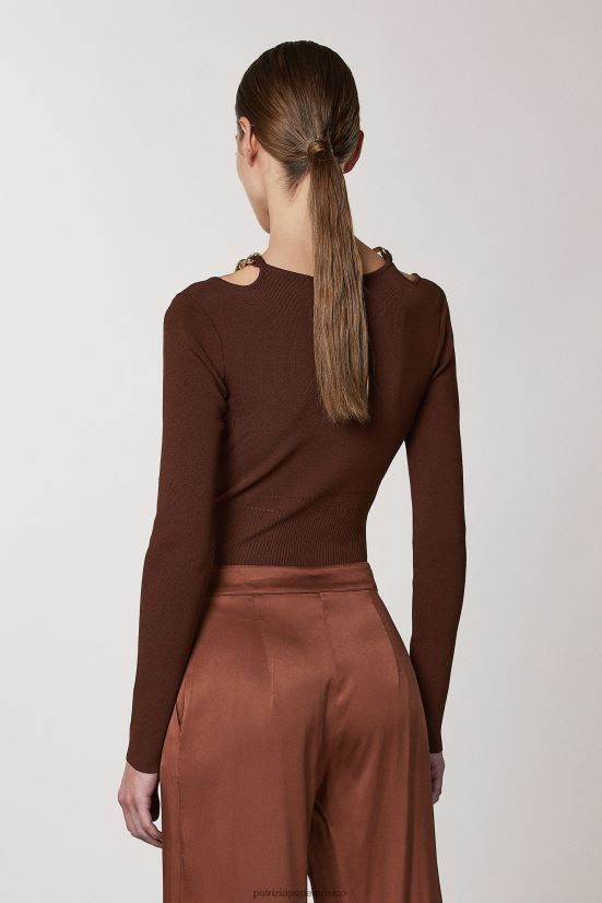 vestir mx Patrizia Pepe mujer suéter con detalle de cadena chocolate negro 66024R494