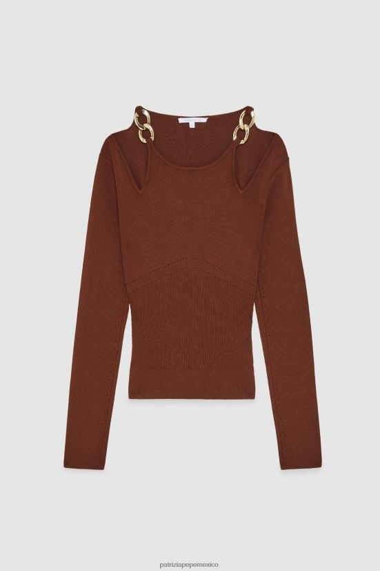 vestir mx Patrizia Pepe mujer suéter con detalle de cadena chocolate negro 66024R494
