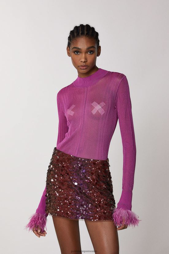 vestir mx Patrizia Pepe mujer suéter con detalle de plumas orquídea morada 66024R525