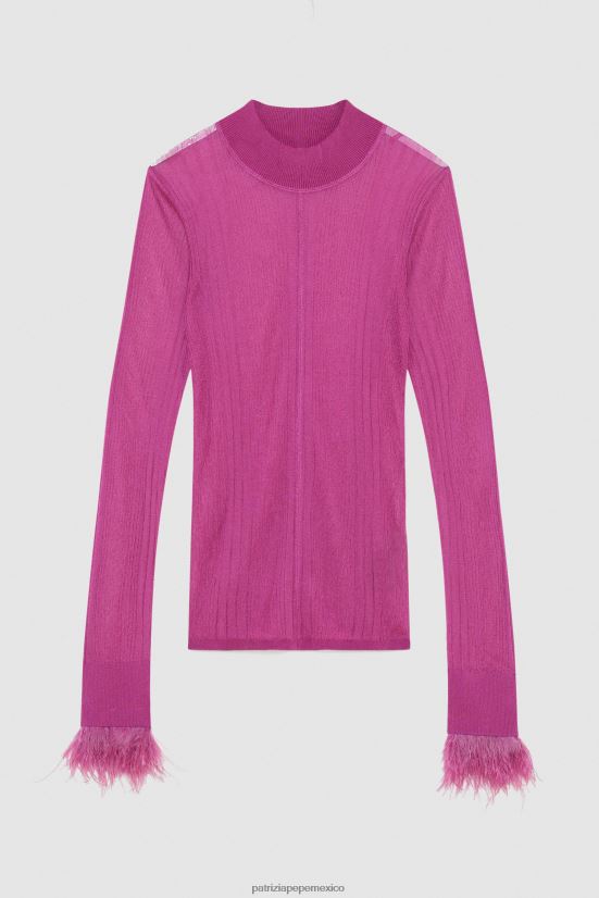 vestir mx Patrizia Pepe mujer suéter con detalle de plumas orquídea morada 66024R525