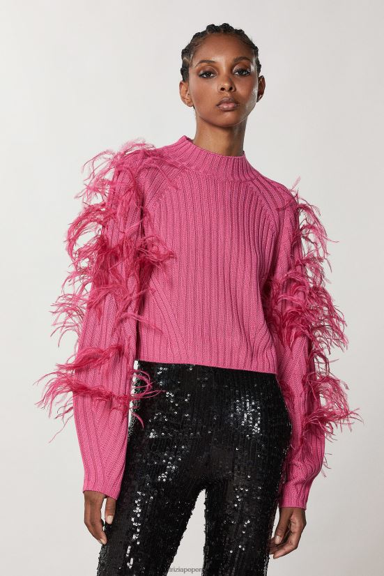 vestir mx Patrizia Pepe mujer suéter de canalé con plumas fuxia dinámica 66024R645