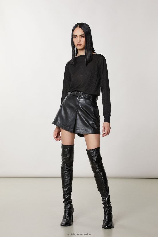 vestir mx Patrizia Pepe mujer suéter de lúrex de manga larga lúrex negro 66024R176