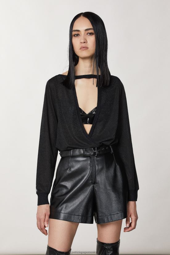 vestir mx Patrizia Pepe mujer suéter de lúrex de manga larga lúrex negro 66024R176