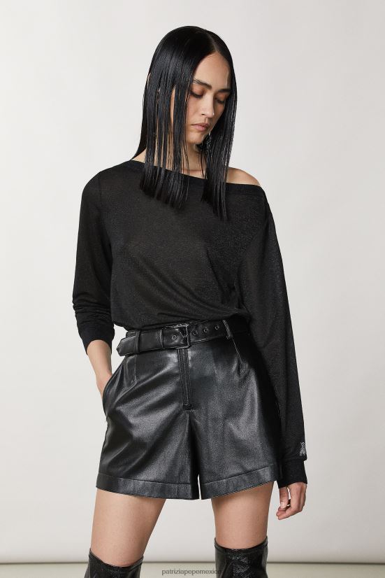 vestir mx Patrizia Pepe mujer suéter de lúrex de manga larga lúrex negro 66024R176