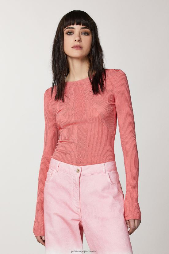 vestir mx Patrizia Pepe mujer suéter de punto de canalé Durazno jugoso 66024R504