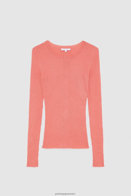 vestir mx Patrizia Pepe mujer suéter de punto de canalé Durazno jugoso 66024R504