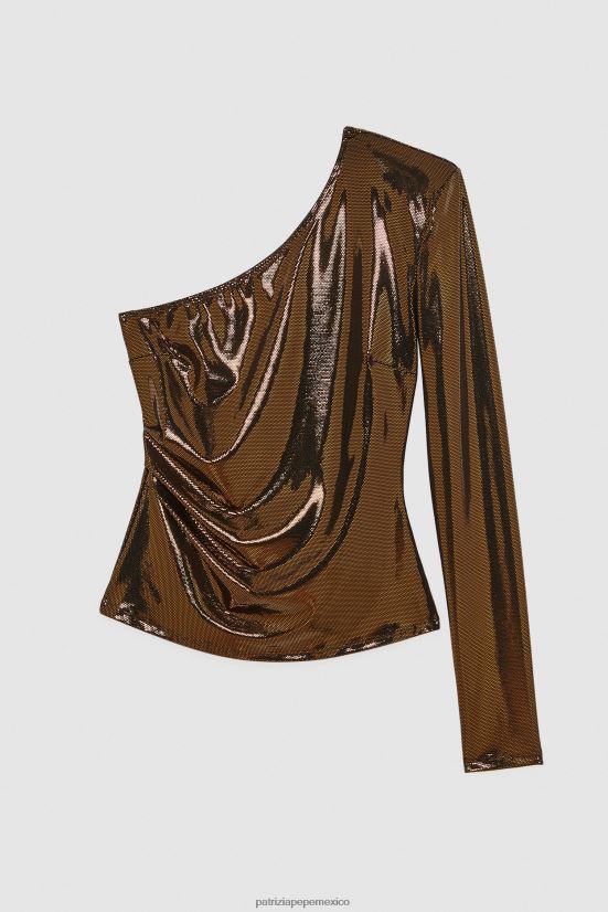 vestir mx Patrizia Pepe mujer suéter de un solo hombro píxel marrón 66024R498