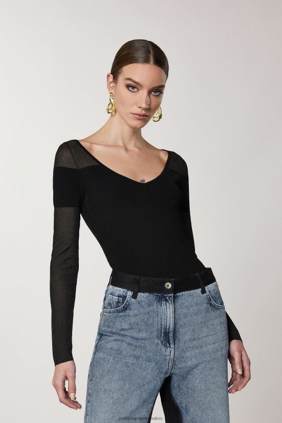 vestir mx Patrizia Pepe mujer suéter fino de punto de canalé Nerón 66024R619