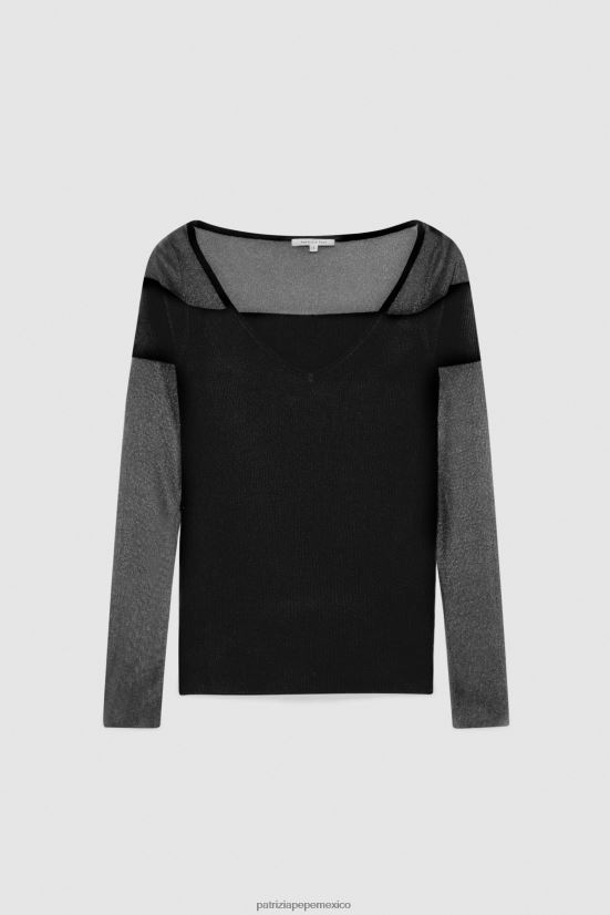 vestir mx Patrizia Pepe mujer suéter fino de punto de canalé Nerón 66024R619