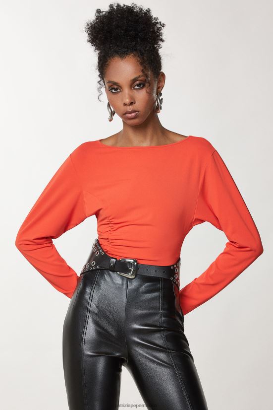vestir mx Patrizia Pepe mujer suéter fruncido con abertura naranja intenso 66024R625