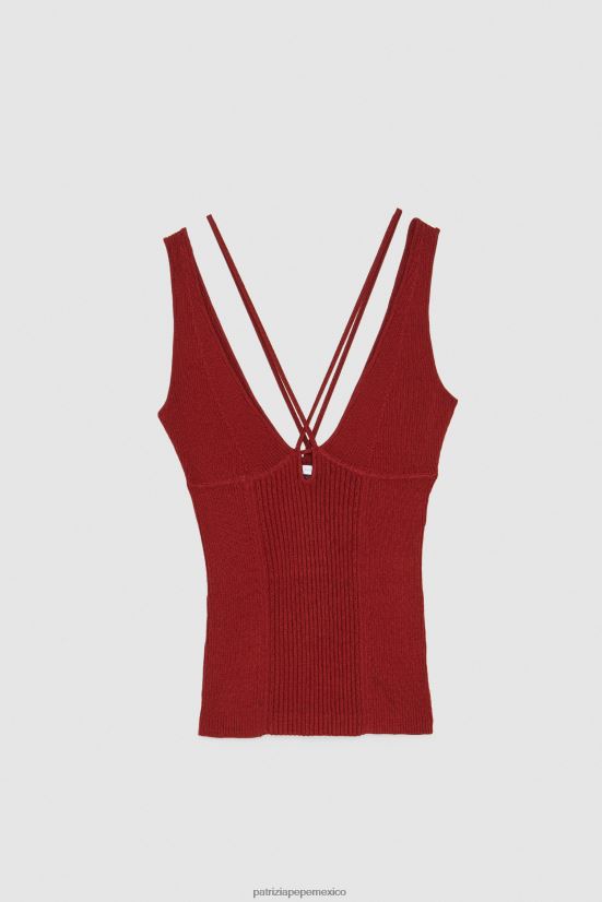 vestir mx Patrizia Pepe mujer top sin mangas de viscosa rojo marciano 66024R96