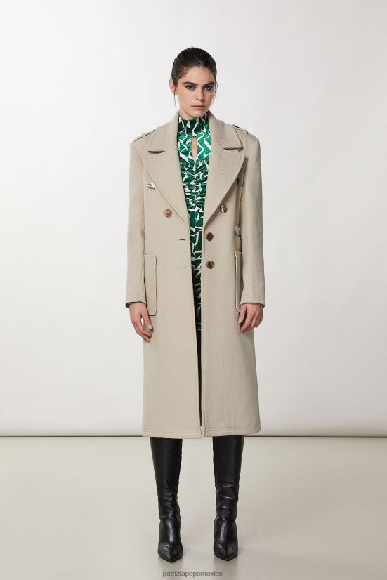 vestir mx Patrizia Pepe mujer abrigo de corte masculino color beige artesanal 66024R623