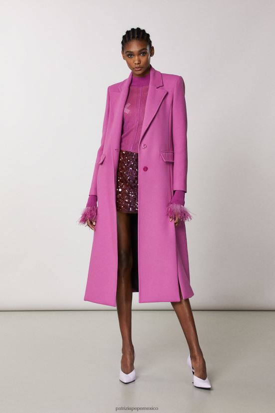 vestir mx Patrizia Pepe mujer abrigo largo con detalle de abertura orquídea morada 66024R524