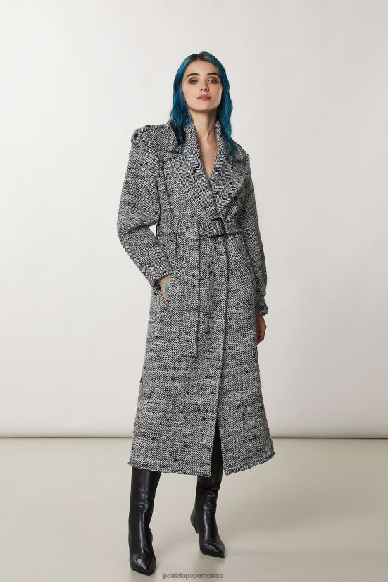 vestir mx Patrizia Pepe mujer abrigo largo de tela granito blanco y negro 66024R648