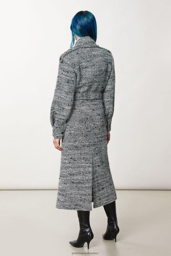 vestir mx Patrizia Pepe mujer abrigo largo de tela granito blanco y negro 66024R648