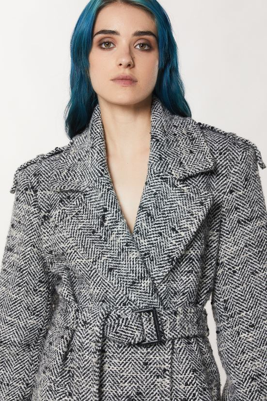 vestir mx Patrizia Pepe mujer abrigo largo de tela granito blanco y negro 66024R648