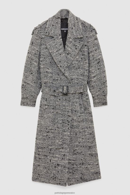 vestir mx Patrizia Pepe mujer abrigo largo de tela granito blanco y negro 66024R648