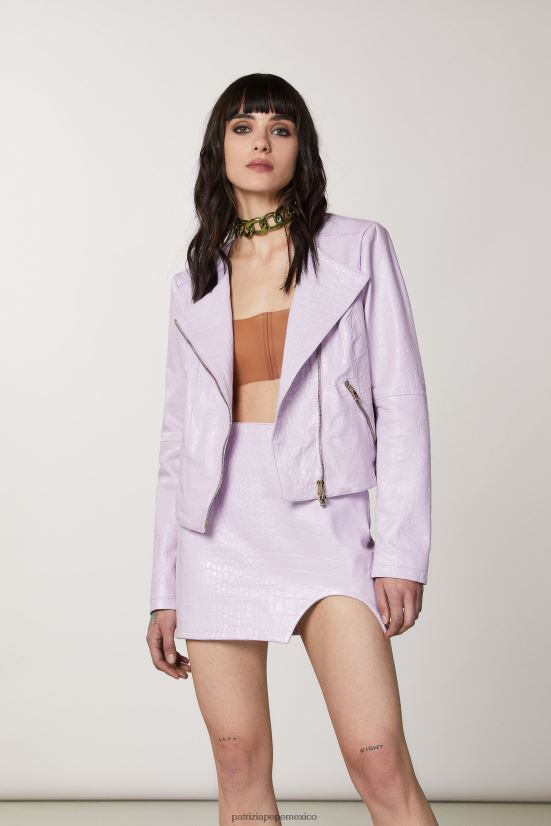 vestir mx Patrizia Pepe mujer chaqueta estilo motociclista de cuero lila fresca 66024R471