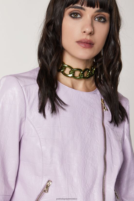 vestir mx Patrizia Pepe mujer chaqueta estilo motociclista de cuero lila fresca 66024R471