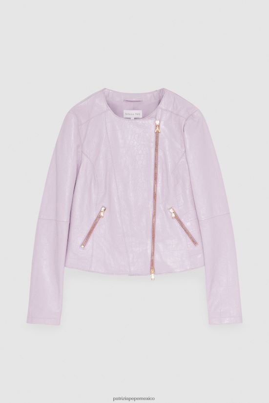 vestir mx Patrizia Pepe mujer chaqueta estilo motociclista de cuero lila fresca 66024R471