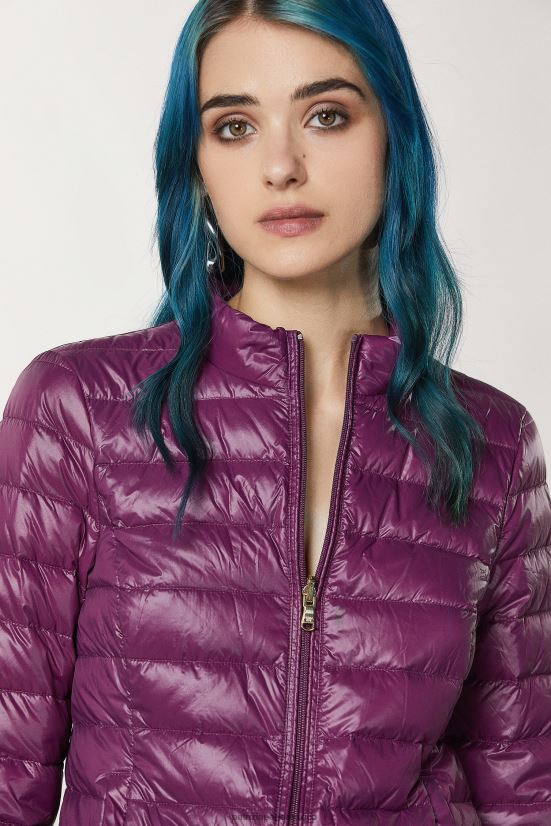 vestir mx Patrizia Pepe mujer chaqueta de plumón reversible ultraligera morado futurista 66024R45