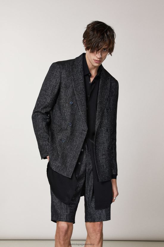 vestir mx Patrizia Pepe hombres blazer con doble botonadura de lúrex metalizado lúrex negro y negro 66024R1038