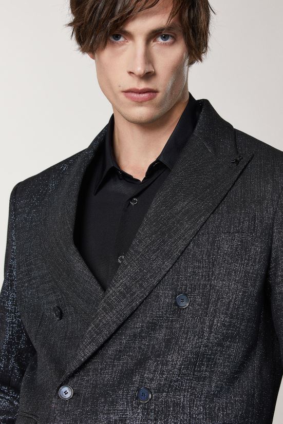 vestir mx Patrizia Pepe hombres blazer con doble botonadura de lúrex metalizado lúrex negro y negro 66024R1038